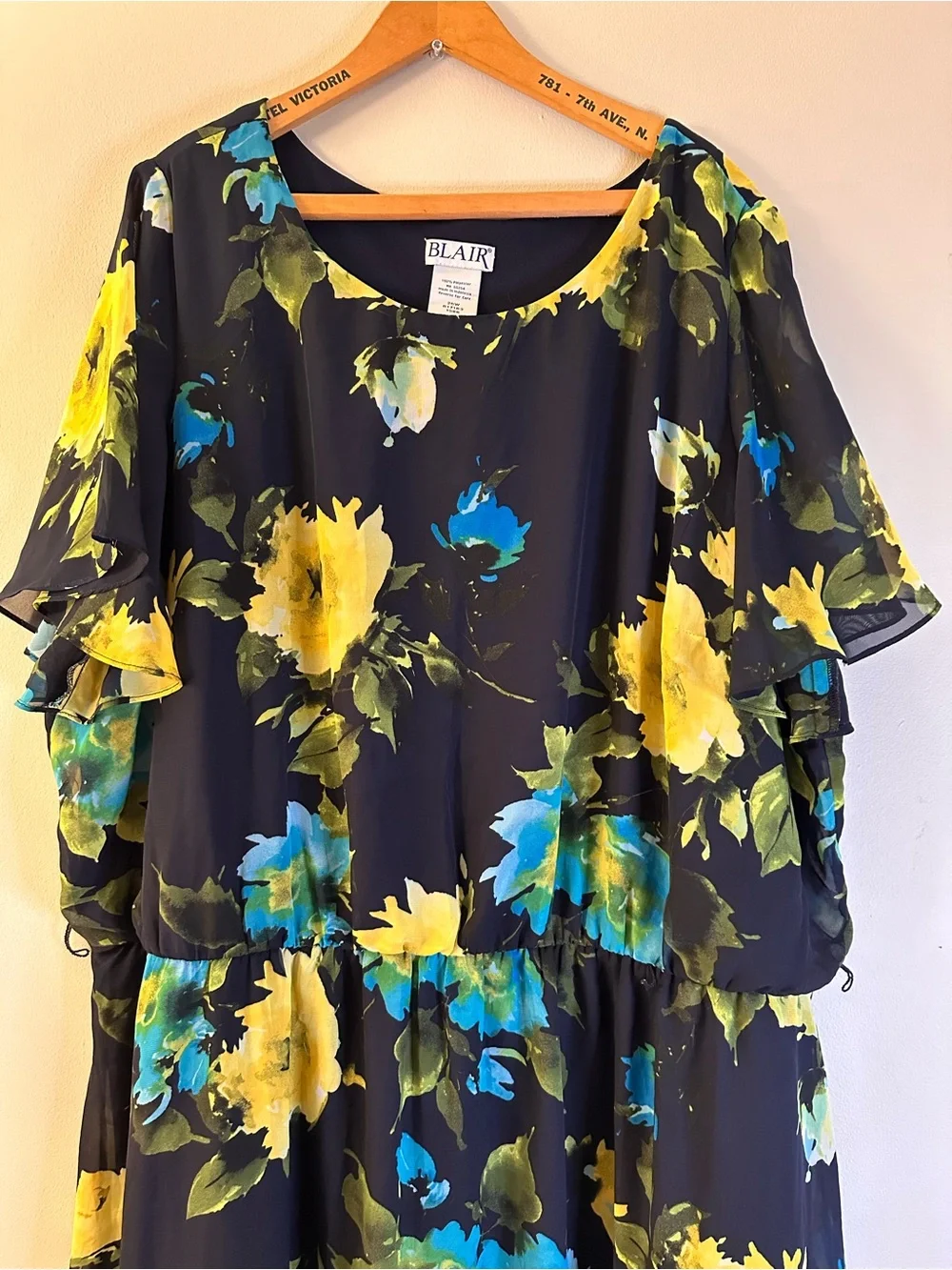 Blair Black Floral Midi Dress with Yellow & Teal Bloom